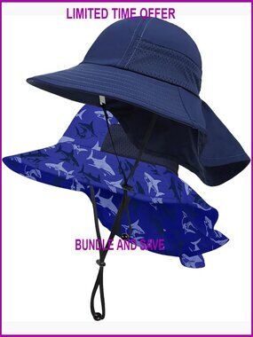 Adjustable Sun Hat for Kids with Wide Brim and Neck Flap Summer Beach
